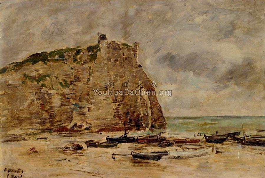 Etretat, Beached Boats and the Cliff of Aval - 尤金·布丹
